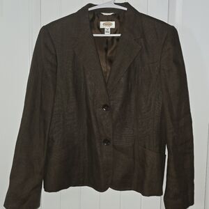 Talbots Petite Collection Irish Linen Dark Brown Women's Blazer Size 14 ♥️